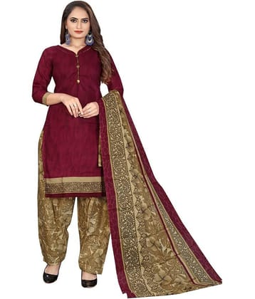 Rajnandini Women Cotton Blend Printed Straight Kurti With Patiala Salwar ( Wine )
