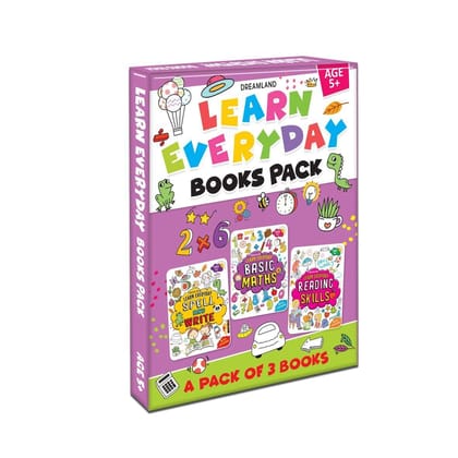 Learn Everyday Books Pack Age 5+ - A Set of 3 Books - Reading Skills, Spell and Write, Basic Maths Dreamland Publications