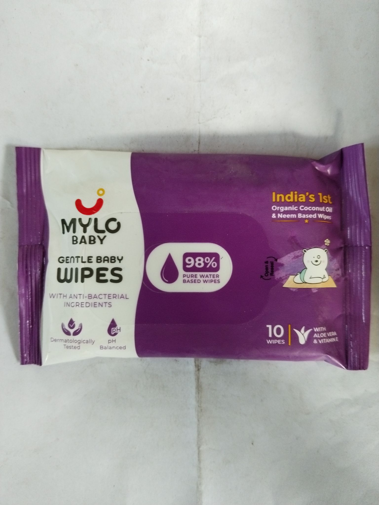 Mylo Baby Gentle baby wipes With anti-bacterial Ingredients with aloe 10 Wipes 