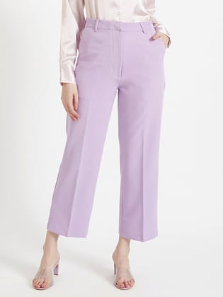 Women'S Luxury Banana Crepe Lilac Straight Fit Flap Pocket Trouser-28