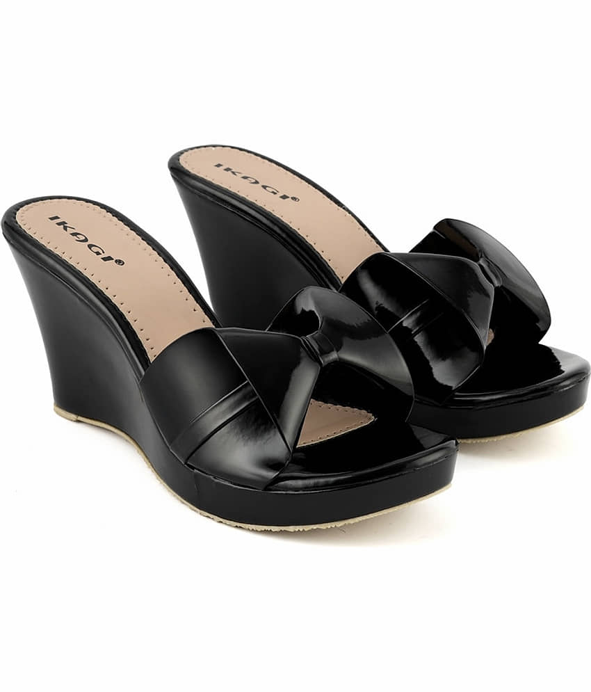 IKAGI Black Women's Slip On Heels