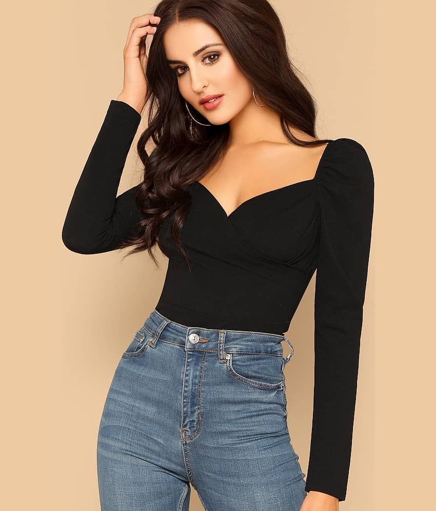 Sheetal associates Women's Cotton Blend Regular Top ( Black )