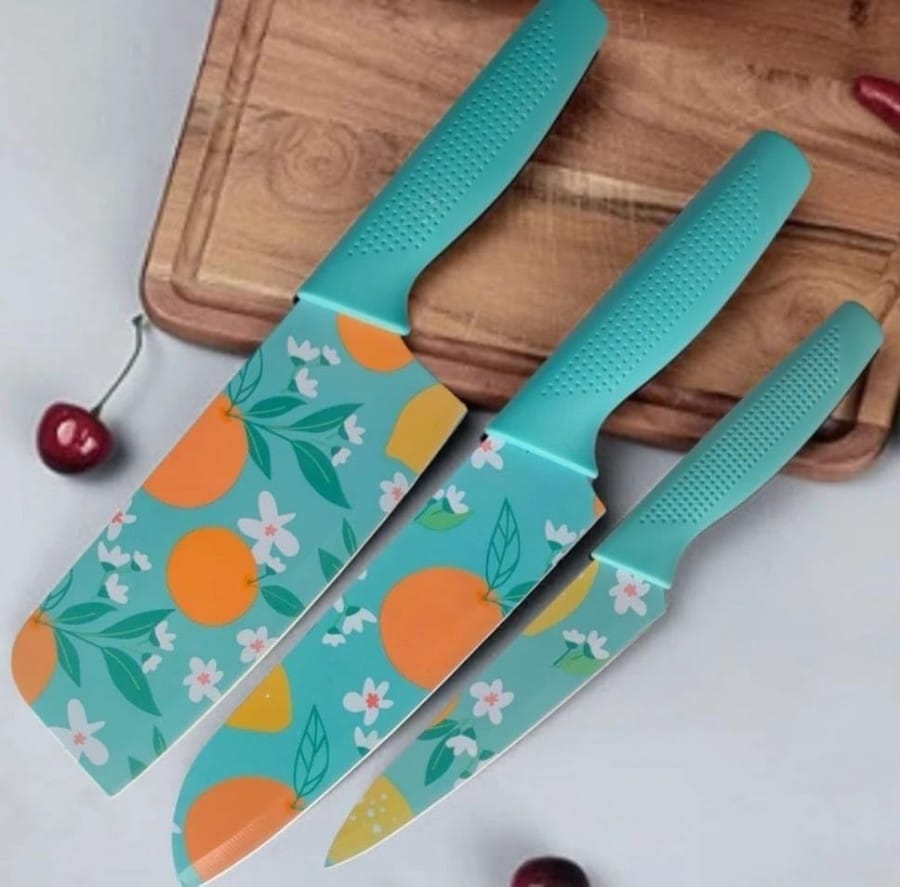 Wholesale Item - 3 PCS PRINTED KNIFE -BLUE - MOQ 17 Pieces