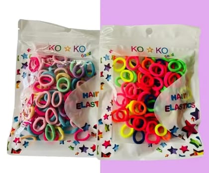 Kozykit 2 Pkt Multicolor Cotton Hair Rubber Bands for Baby Girls & Kids | Elastic Ponytail Holders & Hair Ties | Durable Stretchable Hair Accessories for Buns, Headbands & Daily Use