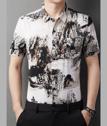 AAPSKA Poly Cotton Regular Fit Printed Half Sleeves Men's Casual Shirt - White ( Pack of 1 )