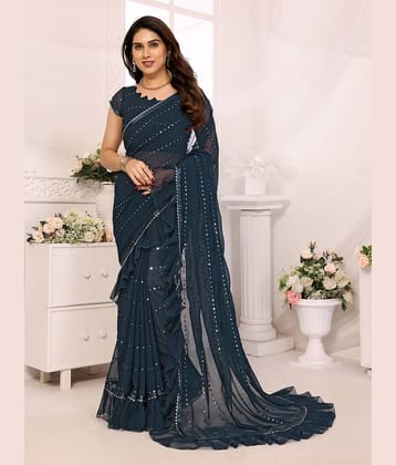 Gazal Fashions Georgette Embroidered Saree With Unstitched Blouse Piece ( Dark Grey )