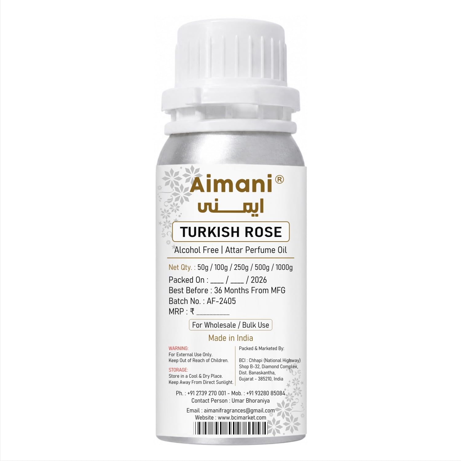 Aimani Turkish Rose Perfume Attar Oil 25ml | Long Lasting Alcohol-Free Fragrance | Premium Unisex Attar for Men & Women