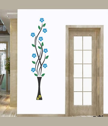 Asmi Collection Beautiful Vase and Blue Flowers Wall Sticker ( 150 x 35 cms )