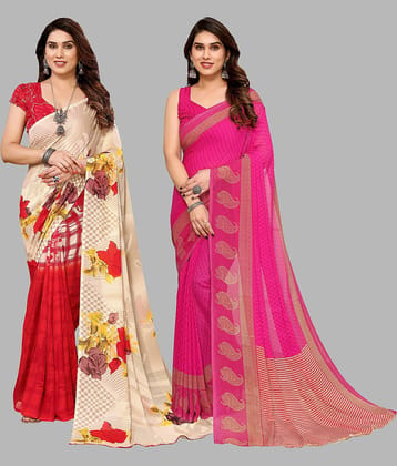 ANAND SAREES Georgette Printed Saree With Unstitched Blouse Piece ( Multicolour )