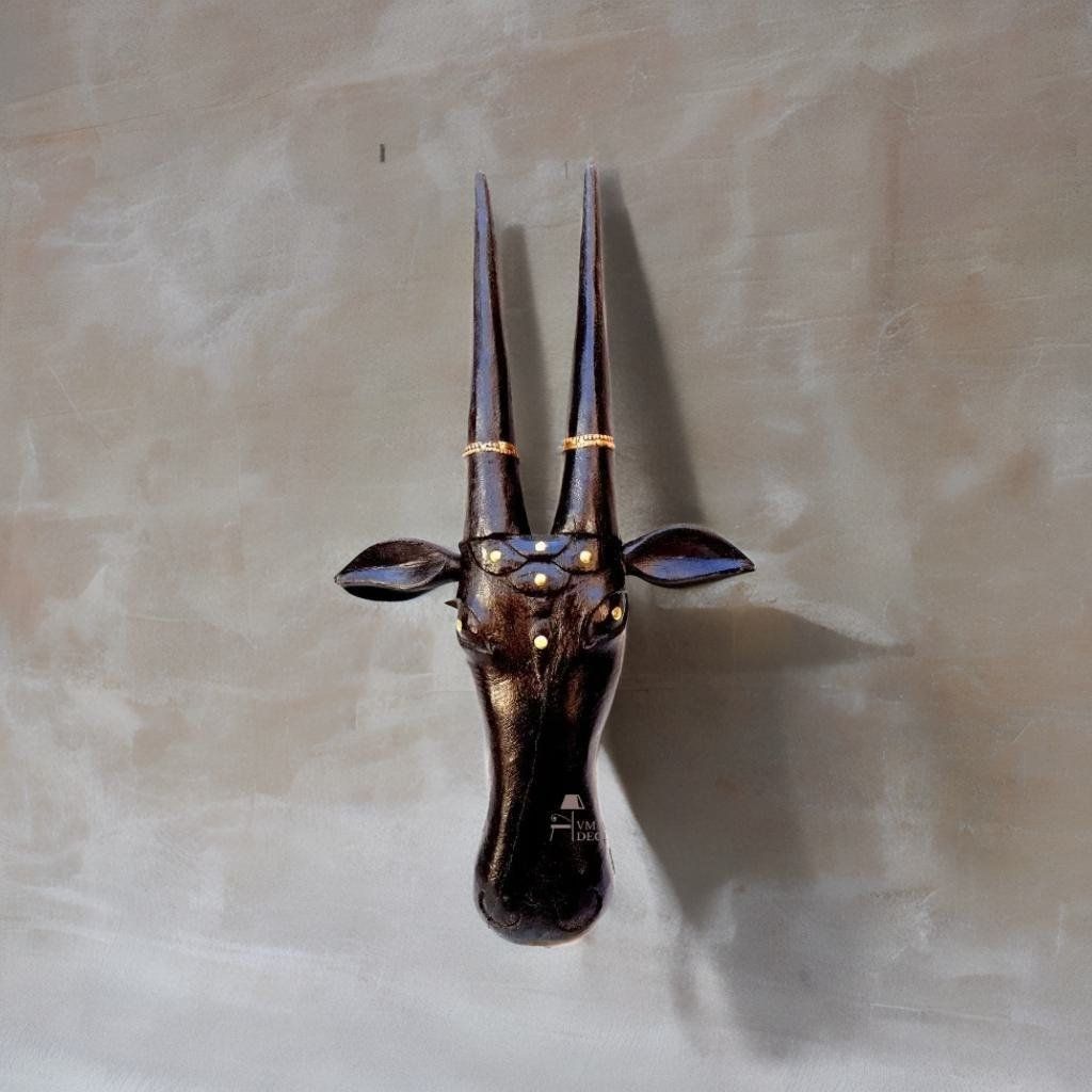 Hand-Painted Black Colored Cow Heads Wall Decor Showpiece