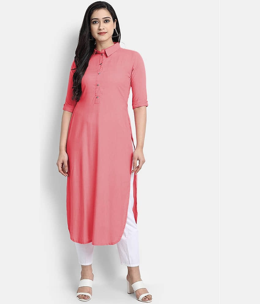 CARTSHOPY - Peach Rayon Women's Straight Kurti ( Pack of 1 )