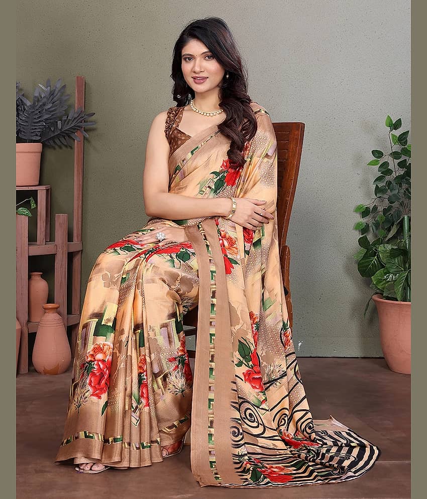 Yashika Silk Printed Regular Saree With Unstitched Blouse Piece ( Orange )