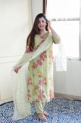 Green Printed Suit Set-M
