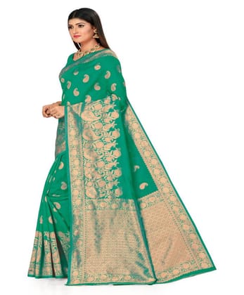Women's Banarasi Silk Designer Weaving Saree with Unstitched Blouse (Green, 5.50 Mtrs)