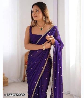 Shivadit ethnic Georgette Embellished Regular Saree With Unstitched Blouse Piece ( Purple )