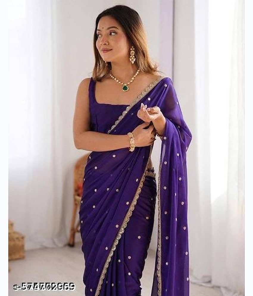 Shivadit ethnic Georgette Embellished Regular Saree With Unstitched Blouse Piece ( Purple )