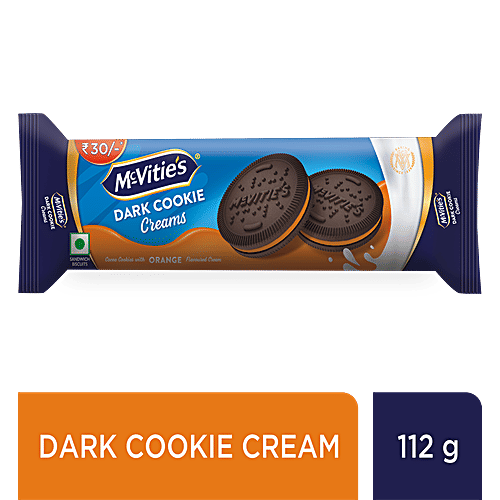 Mcvities Dark Cookie Cream Biscuit With Goodness Of Cocoa & Orange Flavoured Cream, 120 g