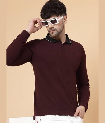 Rigo Pack of 1 Cotton Slim Fit Solid Full Sleeves Men's Polo T Shirt ( Wine )