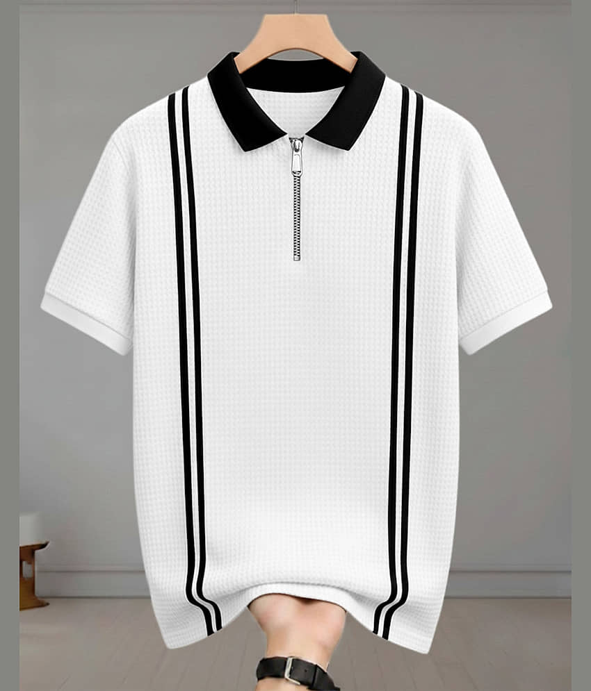 AOOSH Men Cotton Blend Regular Fit Checks Polo T Shirt ( Off White )