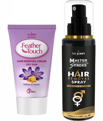 VI-JOHN Master Stroke Hair Removal Spary 100ml & Feather Touch Honey saffron Hair Removal Cream 40g