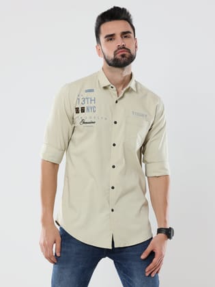 Men's Cream Solid Slim Fit Stretchable Shirt | Rick Rogue-M/38