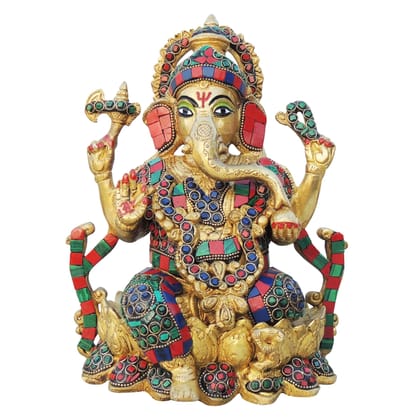 Brass Showpiece Ganesh Stone God Idol Statue (BSMAS1630 D)