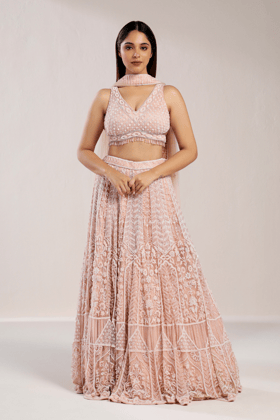 CHAMPAGNE CRYSTAL EMBROIDERED LEHENGA-XS