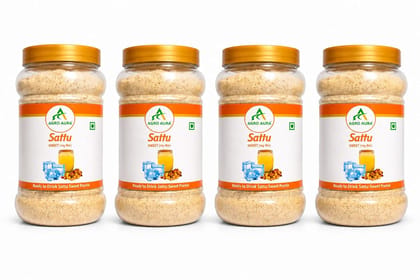 AGRO AURA Sattu Sweet Premix with Desi Khand Sugar Ready to Drink Rich in Protein Source of Energy Aids Digestion Pack of 4
