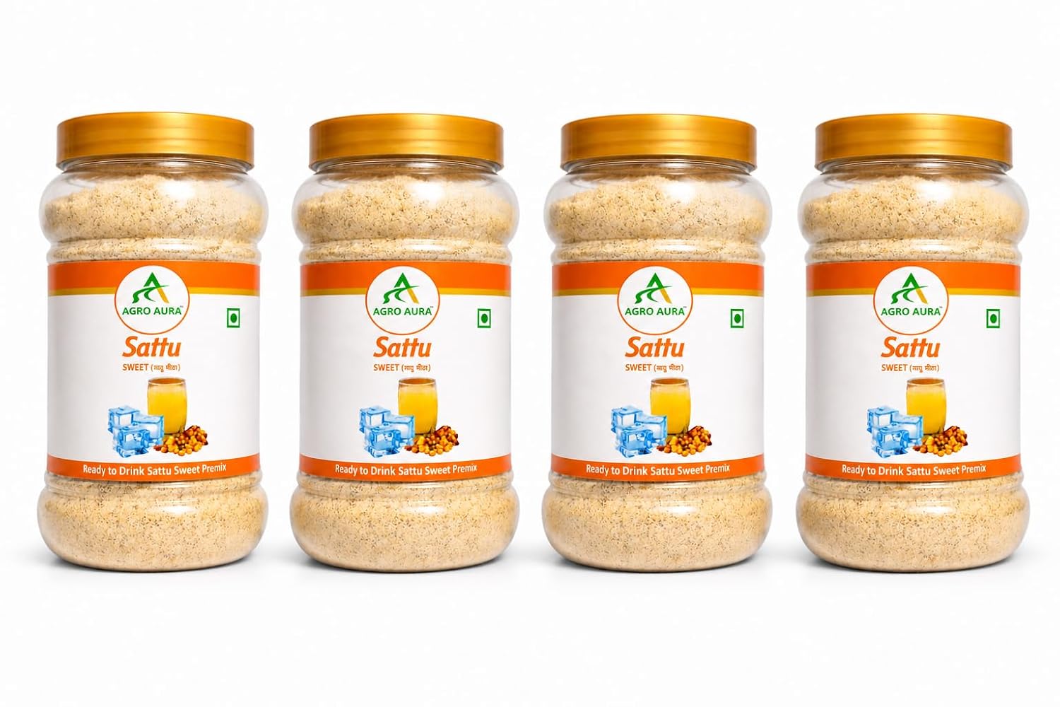 AGRO AURA Sattu Sweet Premix with Desi Khand Sugar Ready to Drink Rich in Protein Source of Energy Aids Digestion Pack of 4