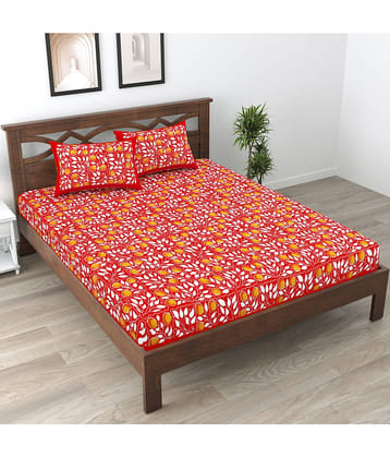 Cosito Cotton 1 Double Bedsheet with 2 Pillow Covers ( Red )