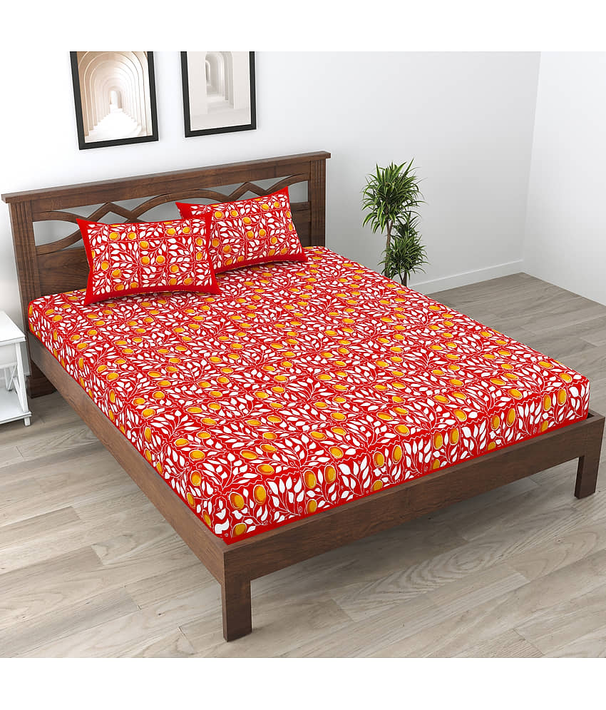 Cosito Cotton 1 Double Bedsheet with 2 Pillow Covers ( Red )