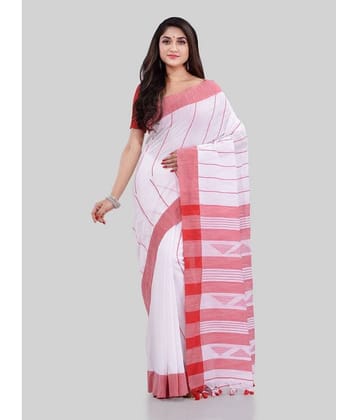 Desh Bidesh Cotton Striped Saree With Unstitched Blouse Piece ( Red )