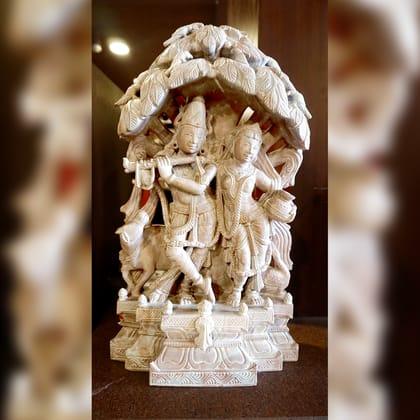 Lord Krishna Radha Pink Stone Statue
