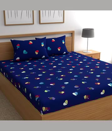 Neekshaa Glace Cotton 1 Double Bedsheet with 2 Pillow Covers ( Blue )