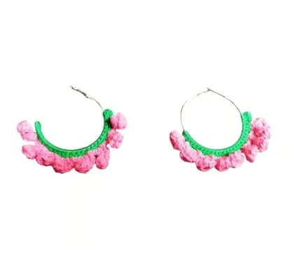 Handmade Pink Floral Crochet Earrings - Boho Style Handmade Pink Floral Crochet Earrings - Boho Style