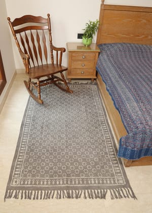 Flowering Dots Block Printed Dhurrie Rug | Handcrafted Cotton Area Rug for Home & Living Room Decor