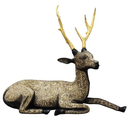 Brass Sitting Deer Home Decorative Showpiece Statue for Living Room & Office Decor, Height : 28 Inch (ANMAS021 X)