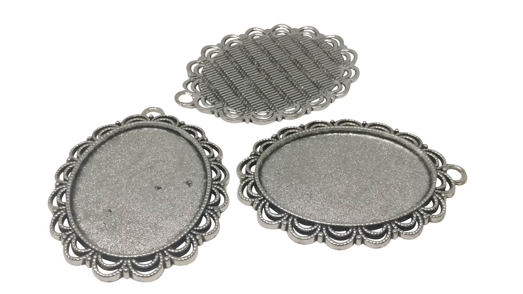 Jewelry Metal Alloy Pendant Base 50x30mm (Holds 40x30mm Oval Embellishments) Oval Antique Silver Color (Pack of 2 pieces)-2 Pieces