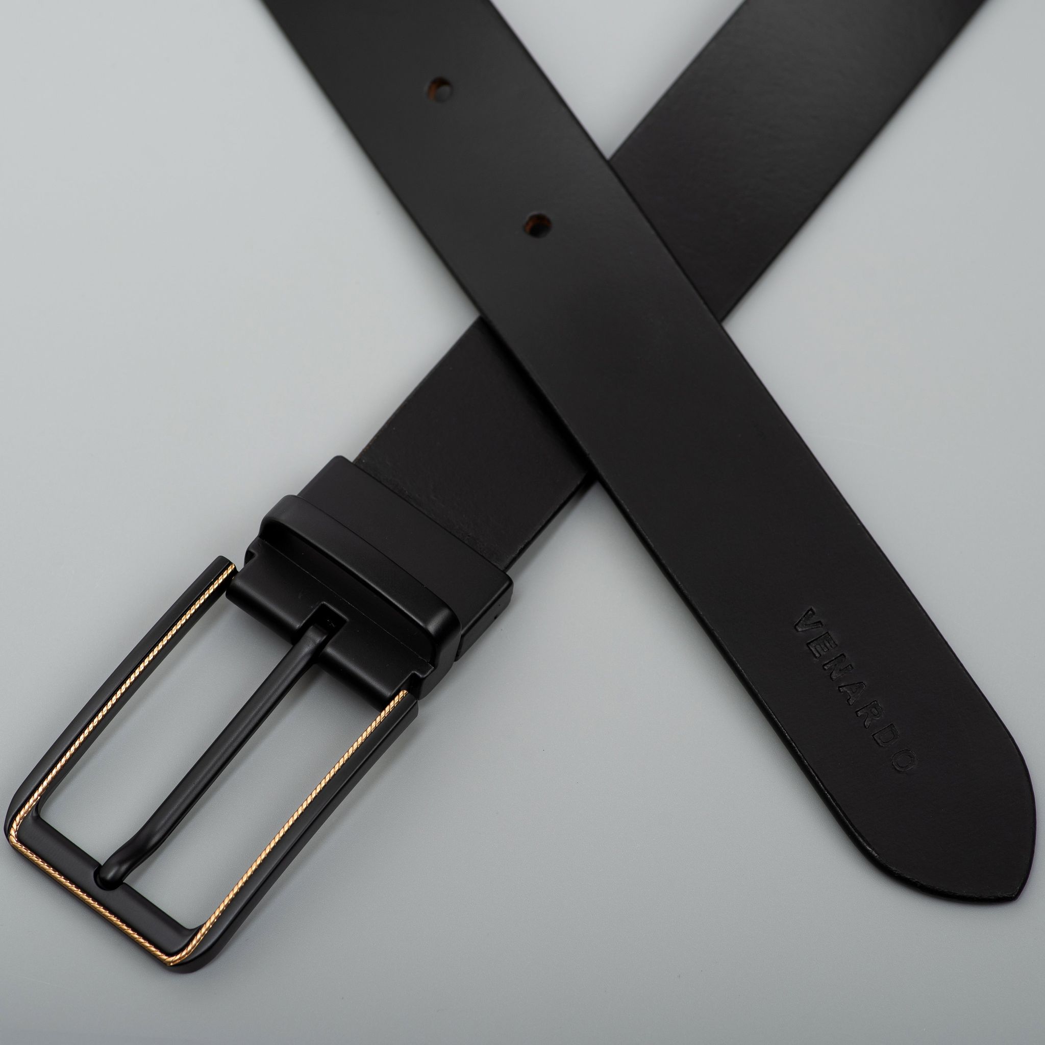 Men Slic Formal Matt black Buckle Genuine Leather Belt-Adjustable
