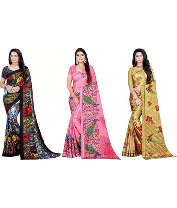 LEELAVATI Crepe Printed Saree With Unstitched Blouse Piece ( Multicolor )