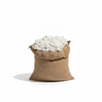 Raw Natural Cotton Fiber in Jute Sack - 5 kg - One jute sack containing 5kg of raw cotton