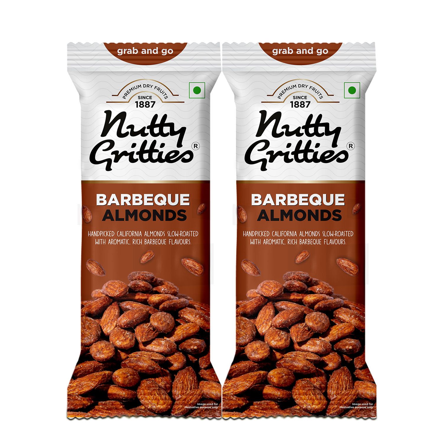 Nutty Gritties Grab And Go Barbeque Almonds, 40 gm Pouch - Pack of 2