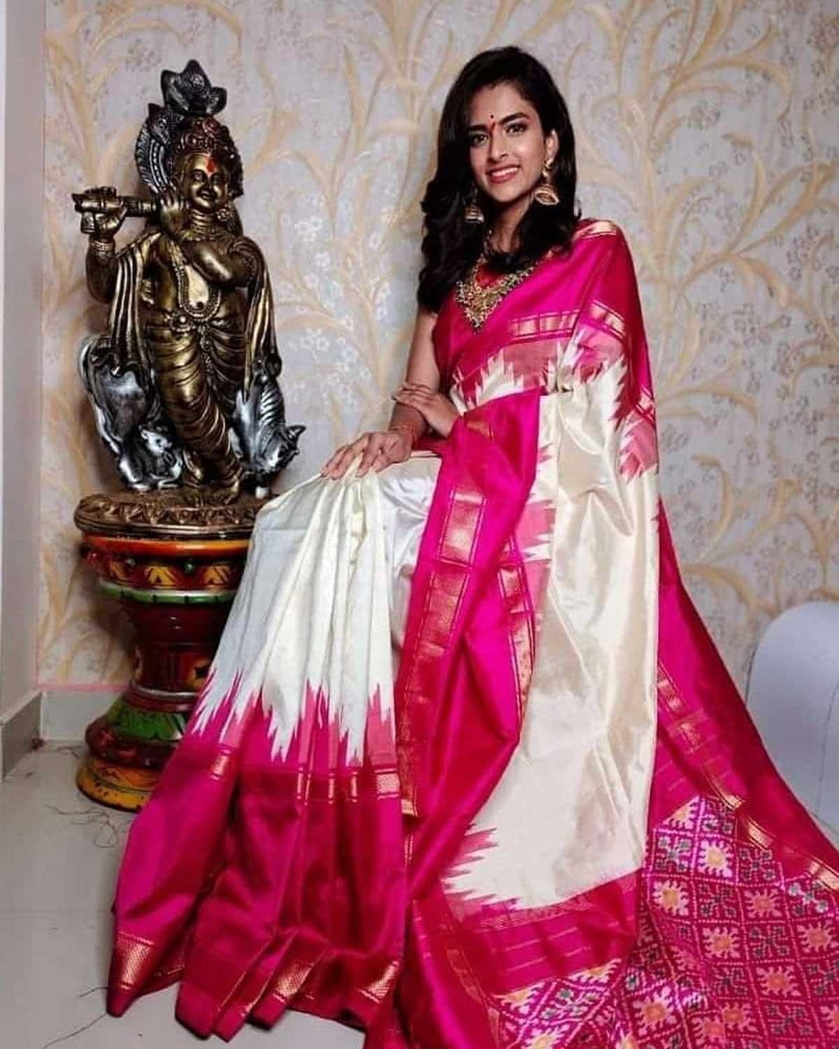 IKKAT SILK PINK WITH CREAM COLOR SAREE