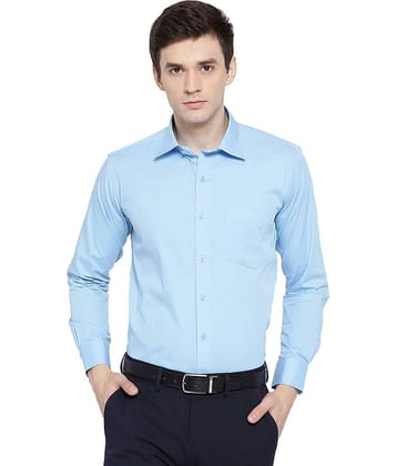 Makhanchor Cotton Blend Regular Fit Full Sleeves Men's Formal Shirt - Blue ( Pack of 1 )