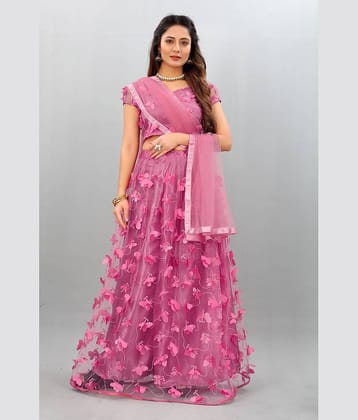 JULEE Peach Net Unstitched Unstitched Lehenga Single