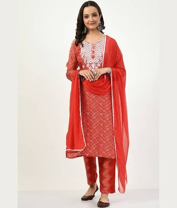 MAURYA Rayon Printed Kurti With Pants Women's Stitched Salwar Suit - Red ( Pack of 1 )