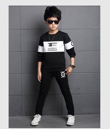 Gudpig Pack of 1 Boys Cotton T-Shirt & Pants Set ( Black )