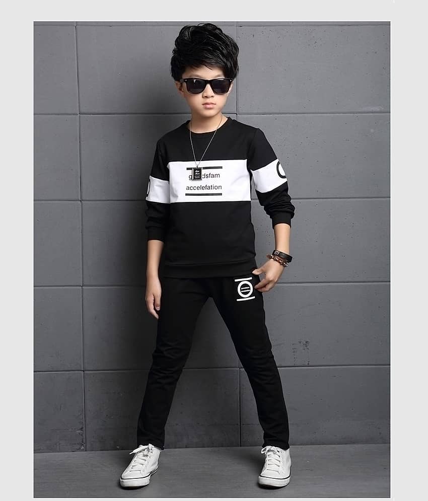 Gudpig Pack of 1 Boys Cotton T-Shirt & Pants Set ( Black )