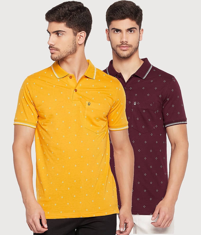 UNIBERRY Pack of 2 Cotton Blend Regular Fit Printed Half Sleeves Men's Polo T Shirt ( Maroon )