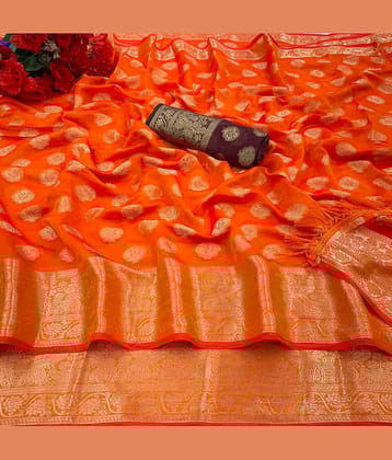 Shree Gullak Silk Jacquard Self Design Saree With Unstitched Blouse Piece ( Orange )